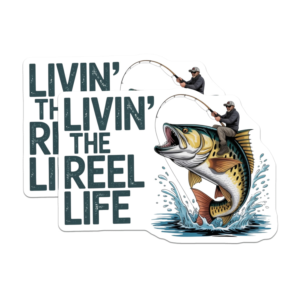 (2 Pack) Fishing Quote Magnets - Livin The Reel Life Fisherman Decor - Dad Grandpa Angler Art - 5 Inches On Longest Side - Thick Durable Magnet - Made in USA - MAG38867