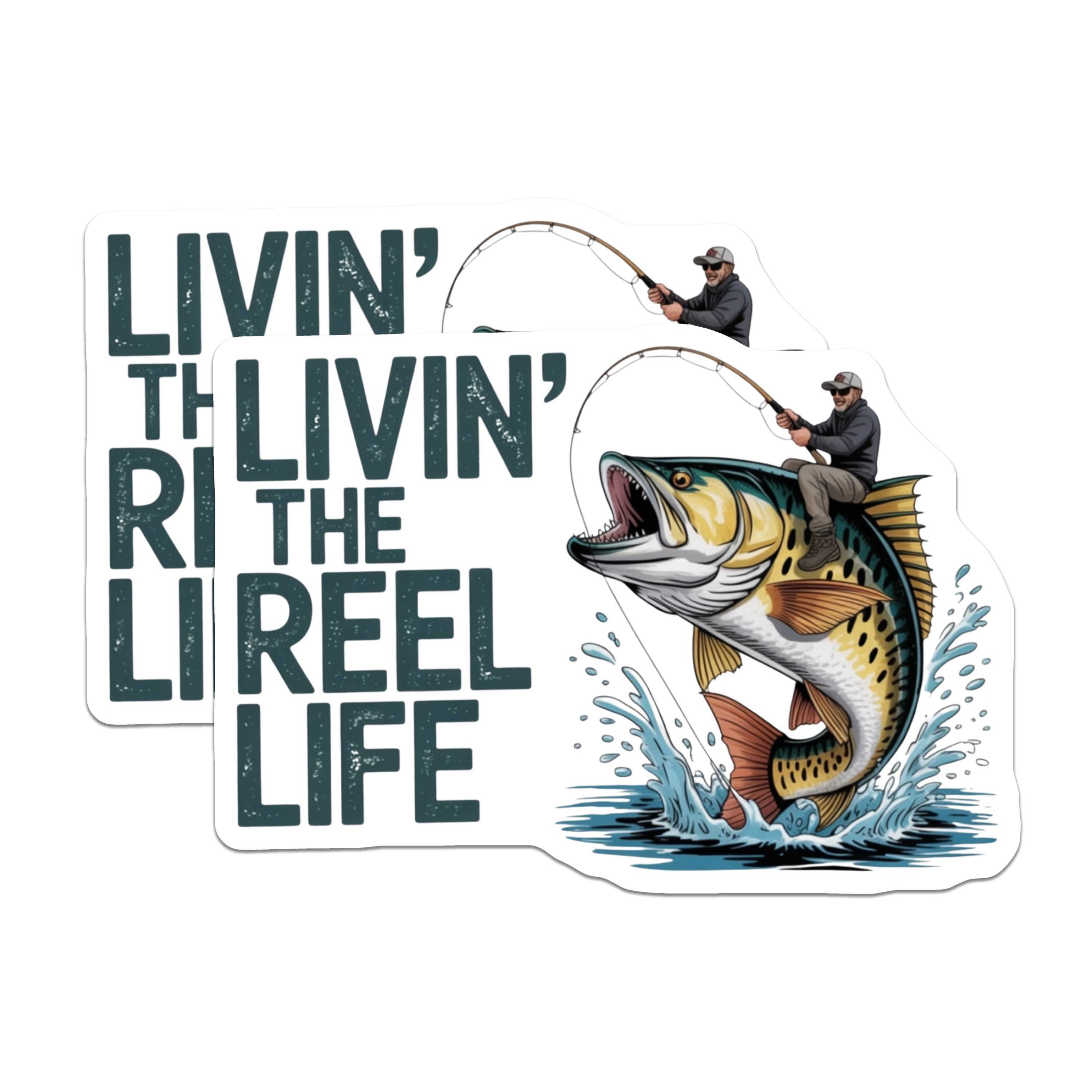 (2 Pack) Fishing Quote Magnets - Livin The Reel Life Fisherman Decor - Dad Grandpa Angler Art - 5 Inches On Longest Side - Thick Durable Magnet - Made in USA - MAG38867