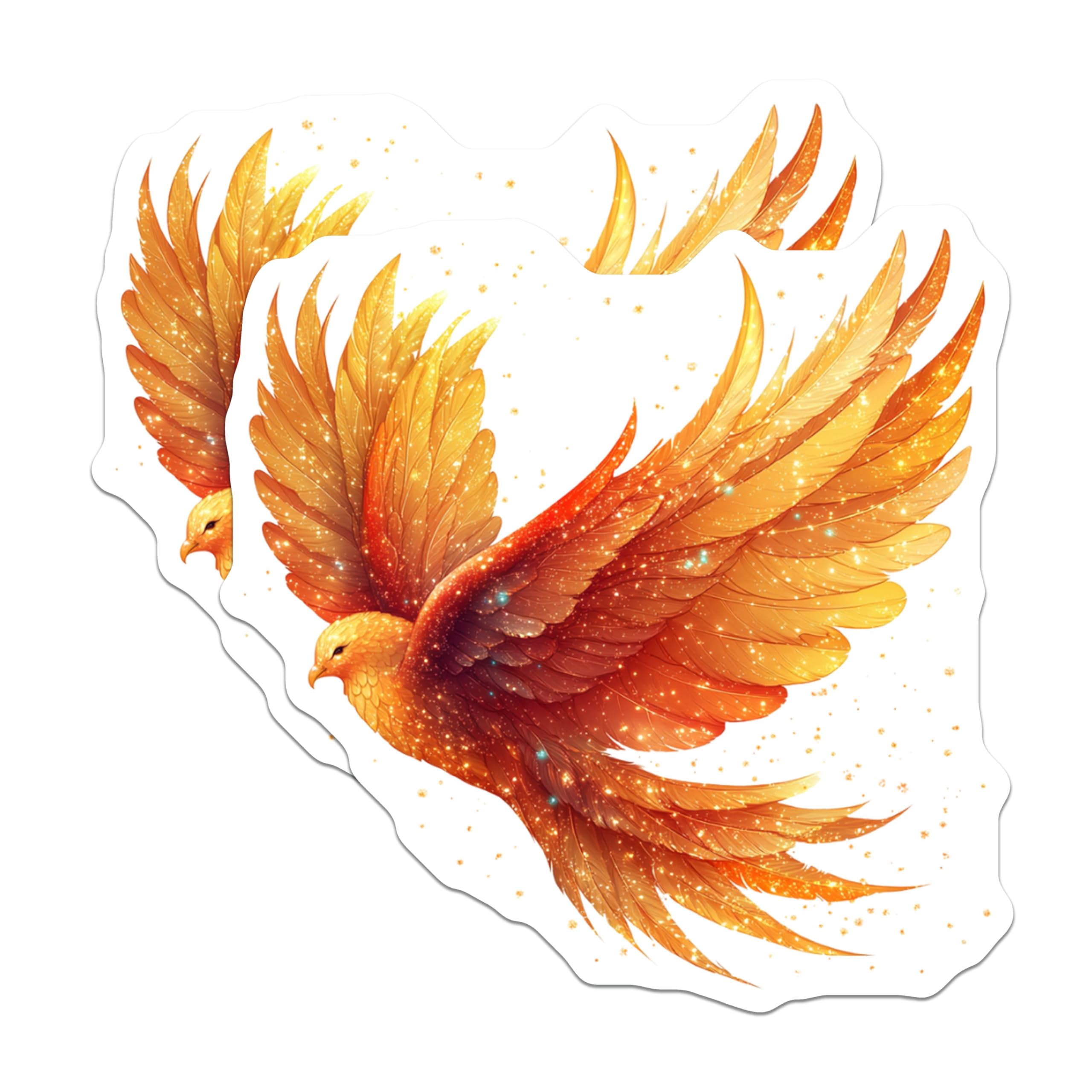 (2 Pack) Golden Phoenix Magnets - Fiery Bird Art - Rebirth Symbol Decor - Mythical Creature Collectible - 5 Inches On Longest Side - Thick Durable Magnet - Made in USA - MAG24794