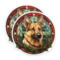 (2 Pack) German Shepherd Magnets - Stained Glass Dog - Christmas Holiday Decor - 5 Inches On Longest Side - Thick Durable Magnet - Made in USA - MAG28978
