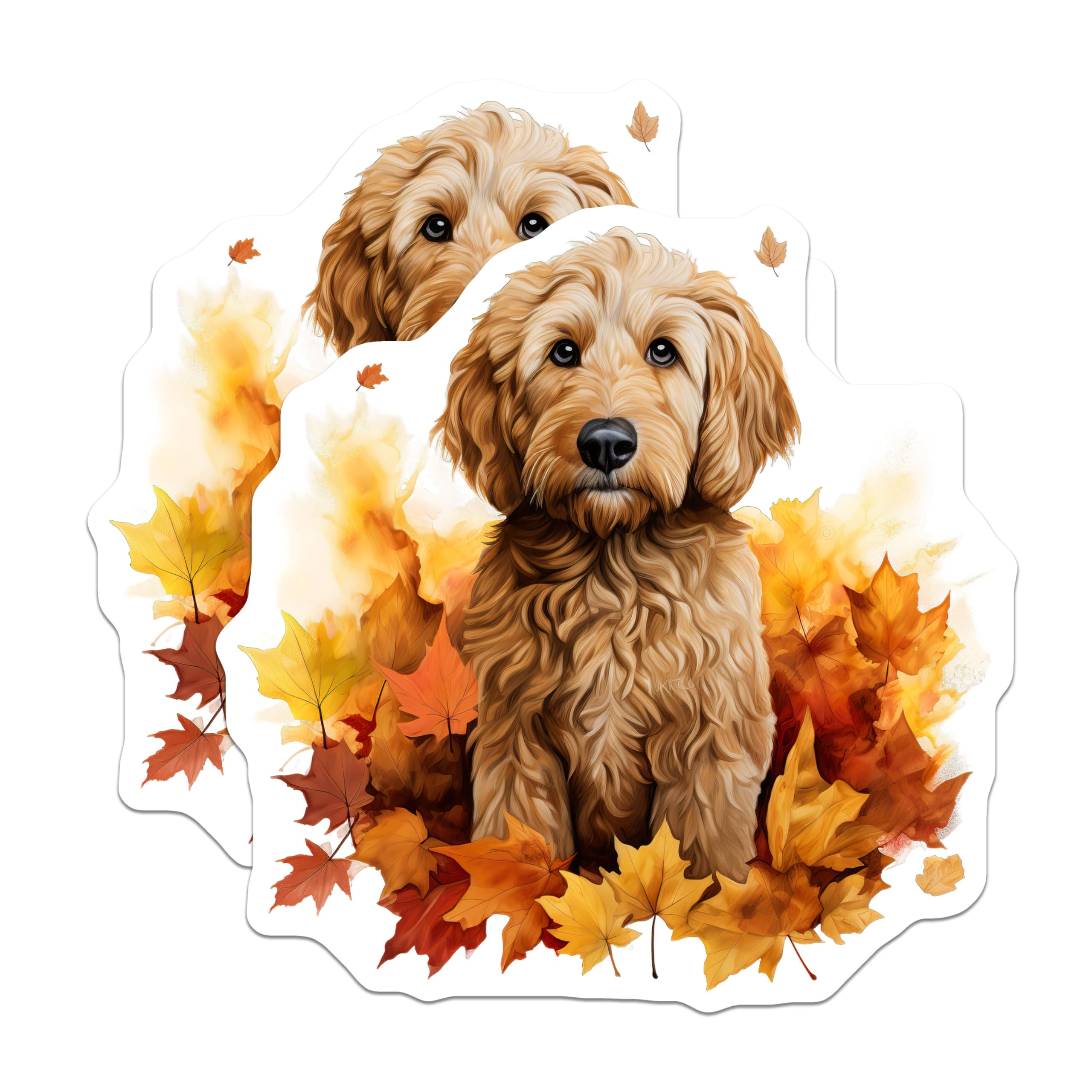 (2 Pack) Goldendoodle Magnets - Cute Autumn Dog Decor - Fall Puppy Refrigerator Locker Magnets - 5 Inches On Longest Side - Thick Durable Magnet - Made in USA - MAG26475