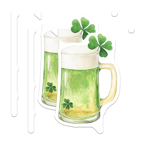 (2 Pack) St Patricks Day Beer Mug Magnets - Shamrock Beer Magnets - Irish Beer Decoration Magnets - 5" On Longest Side - for Cars, Refrigerators, Toolboxes, Lockers - Made in USA BMCS3486
