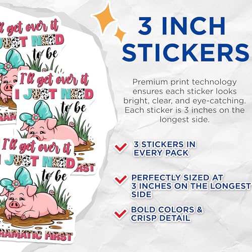 (3 Pack) Pig Decals - Funny Piggy Laptop Decal - Dramatic First Farm Animal Decals - 3 Inches On Longest Side - Easy Peel & Apply - Made in USA - 3MCS8482