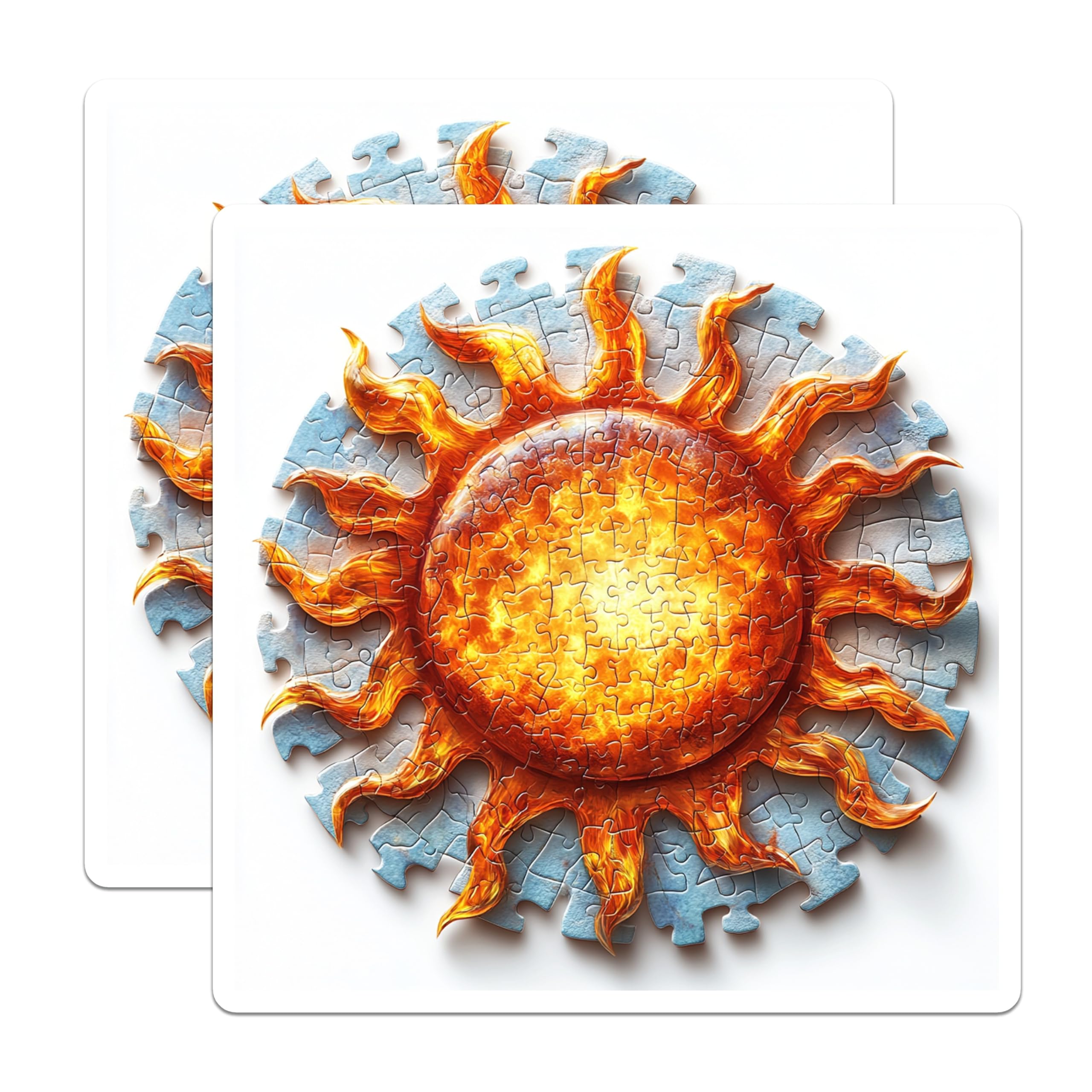 (2 Pack) Fiery Sun Puzzle Magnets - Solar Jigsaw Art Refrigerator Decor - Celestial Star Energy Kitchen Accent - 5 Inches On Longest Side - Thick Durable Magnet - Made in USA - MAG23328