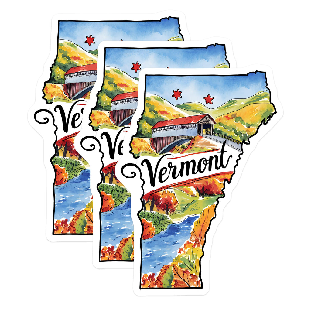 (3 Pack) Vermont Decals - State Pride Sticker - Travel Souvenir- 3 Inches On Longest Side - Easy Peel & Apply - Made in USA - 3MCS5046