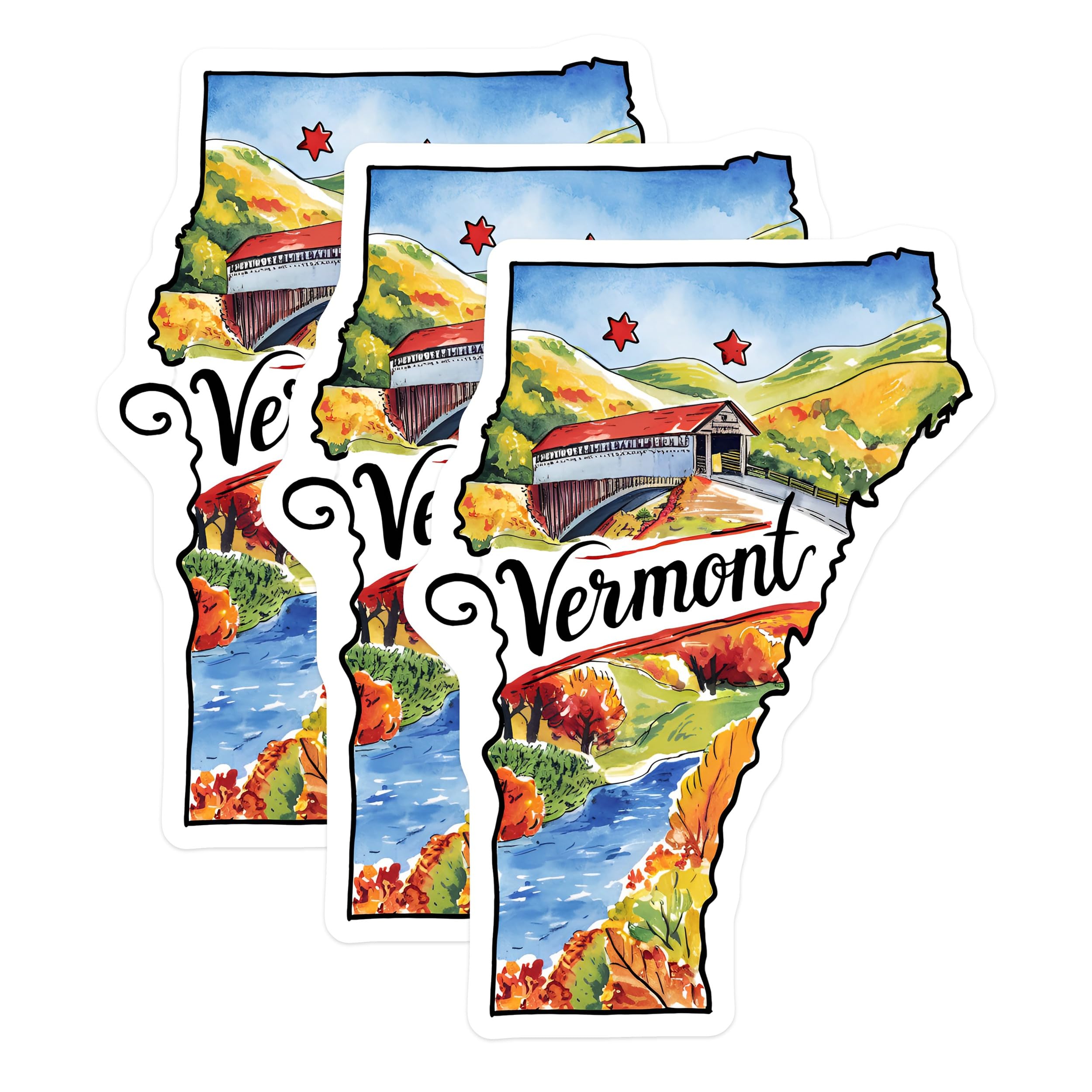 (3 Pack) Vermont Decals - State Pride Sticker - Travel Souvenir- 3 Inches On Longest Side - Easy Peel & Apply - Made in USA - 3MCS5046