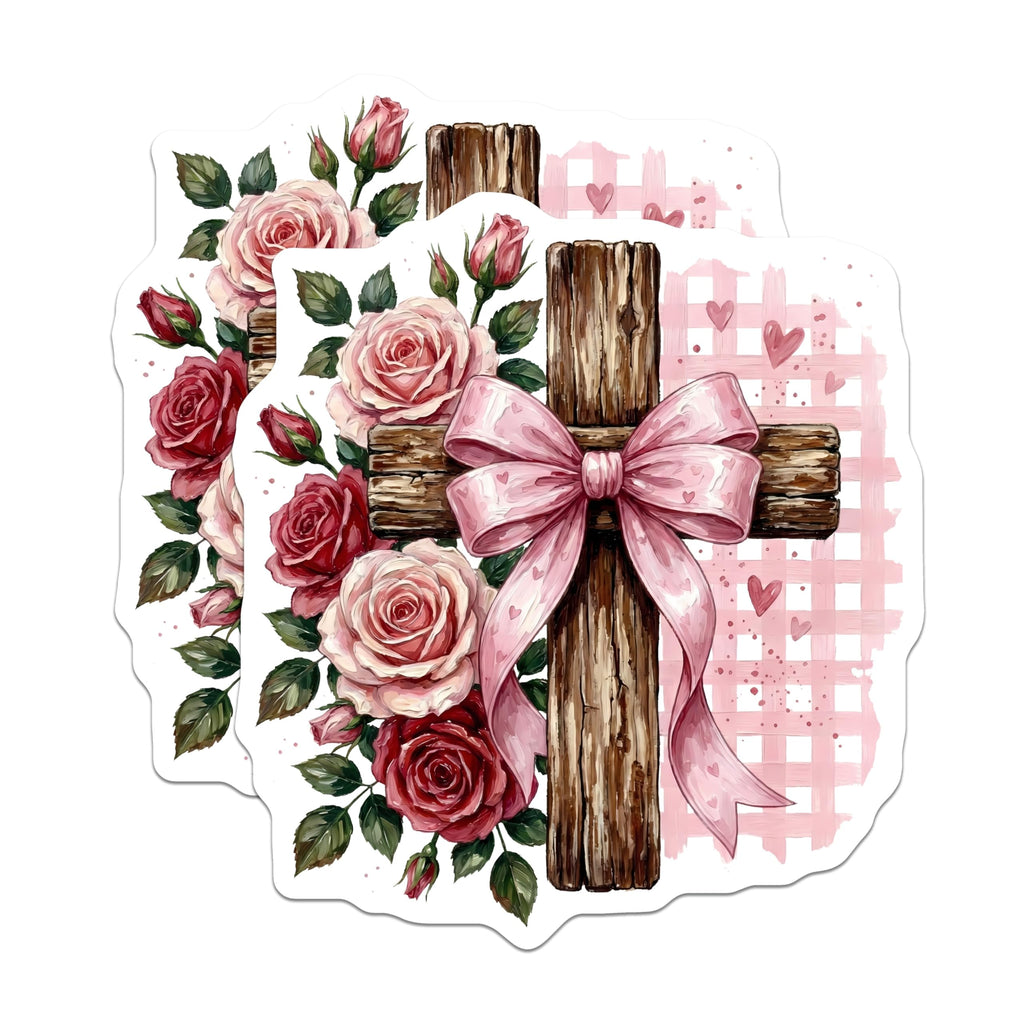 (2 Pack) Rustic Cross Magnets - Floral Rose Adorned - Religious Decor Magnets - 5" On Longest Side - Premium Magnet - for Cars, Refrigerators, Toolboxes, Lockers - Made in USA - MAG15910