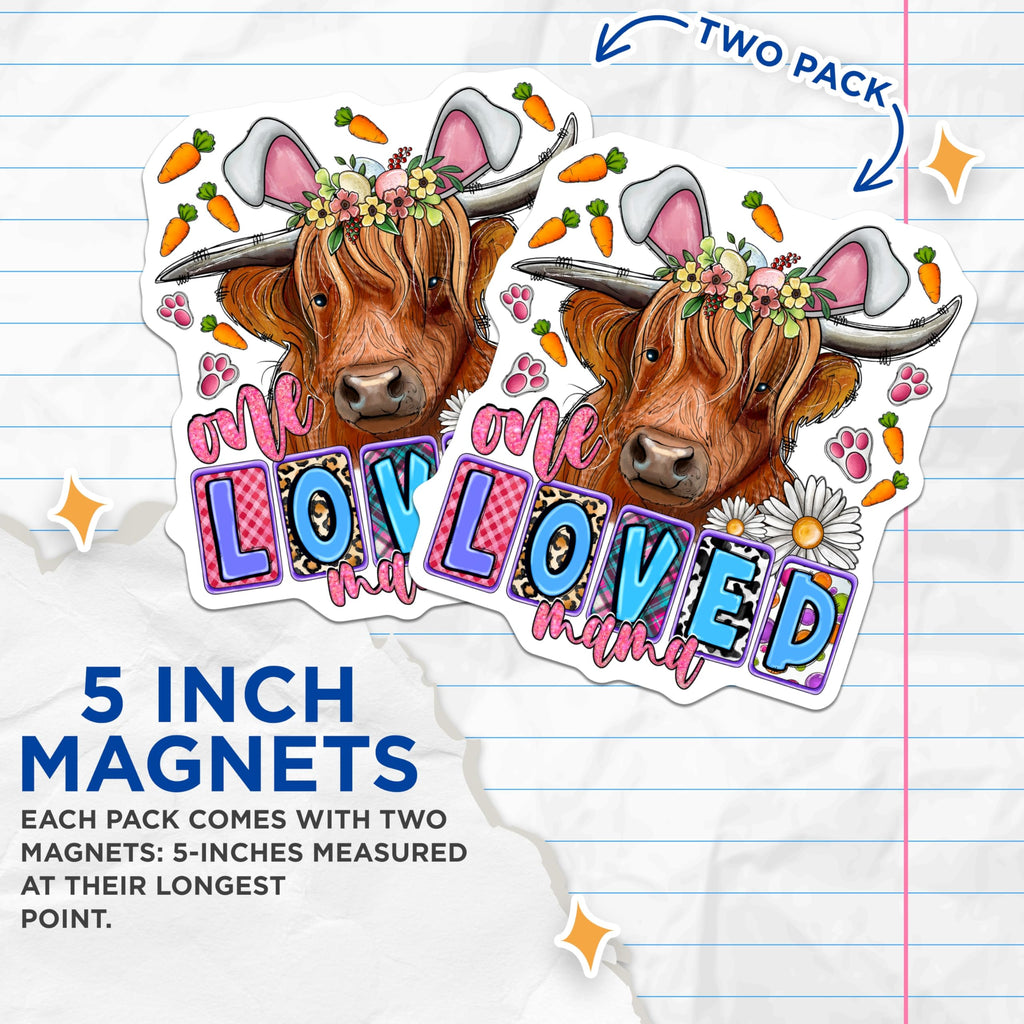 (2 Pack) Highland Cow Magnets - Easter Mama Decor - Spring Farmhouse Charm - 5 Inches On Longest Side - Thick Durable Magnet - Made in USA - MAG24472