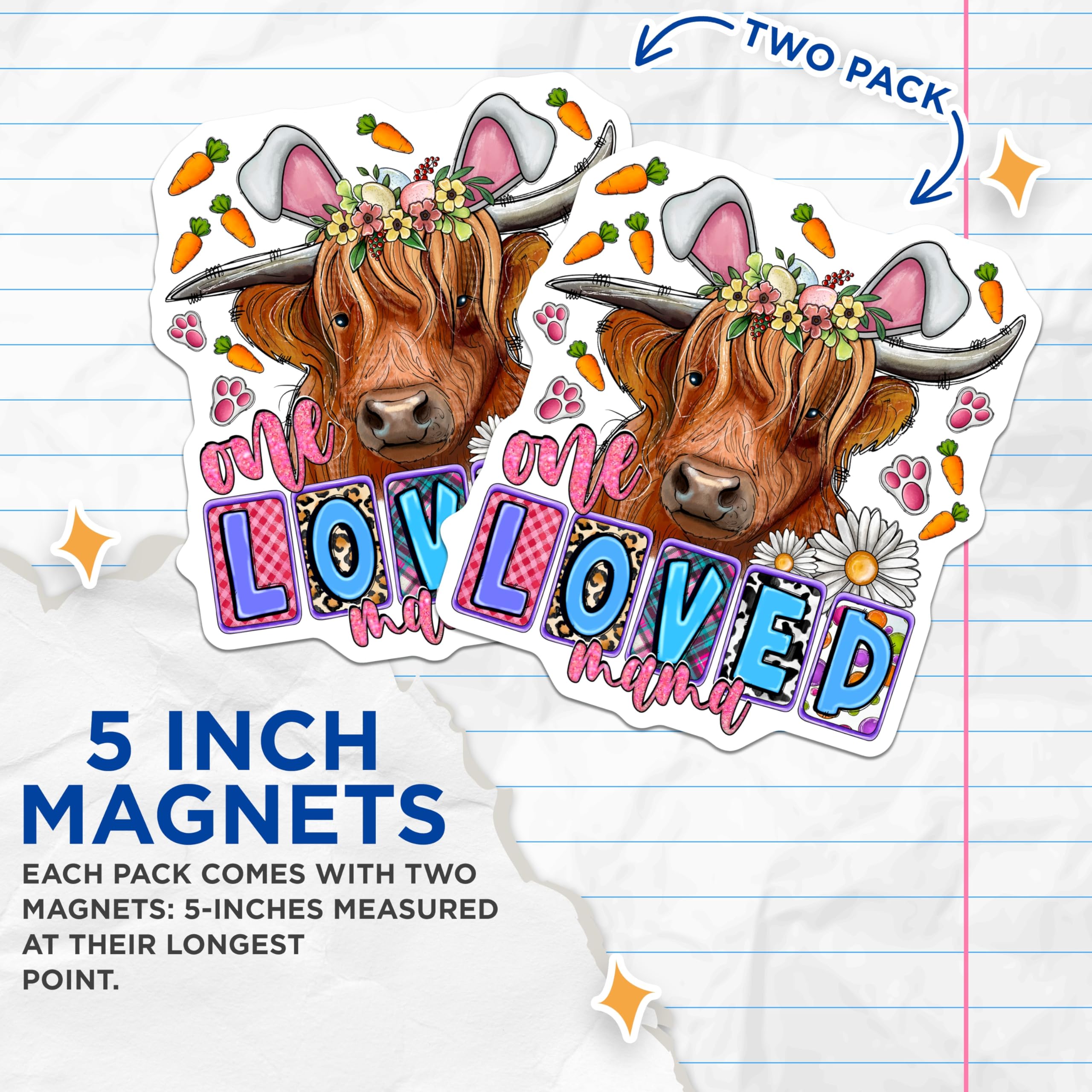 (2 Pack) Highland Cow Magnets - Easter Mama Decor - Spring Farmhouse Charm - 5 Inches On Longest Side - Thick Durable Magnet - Made in USA - MAG24472