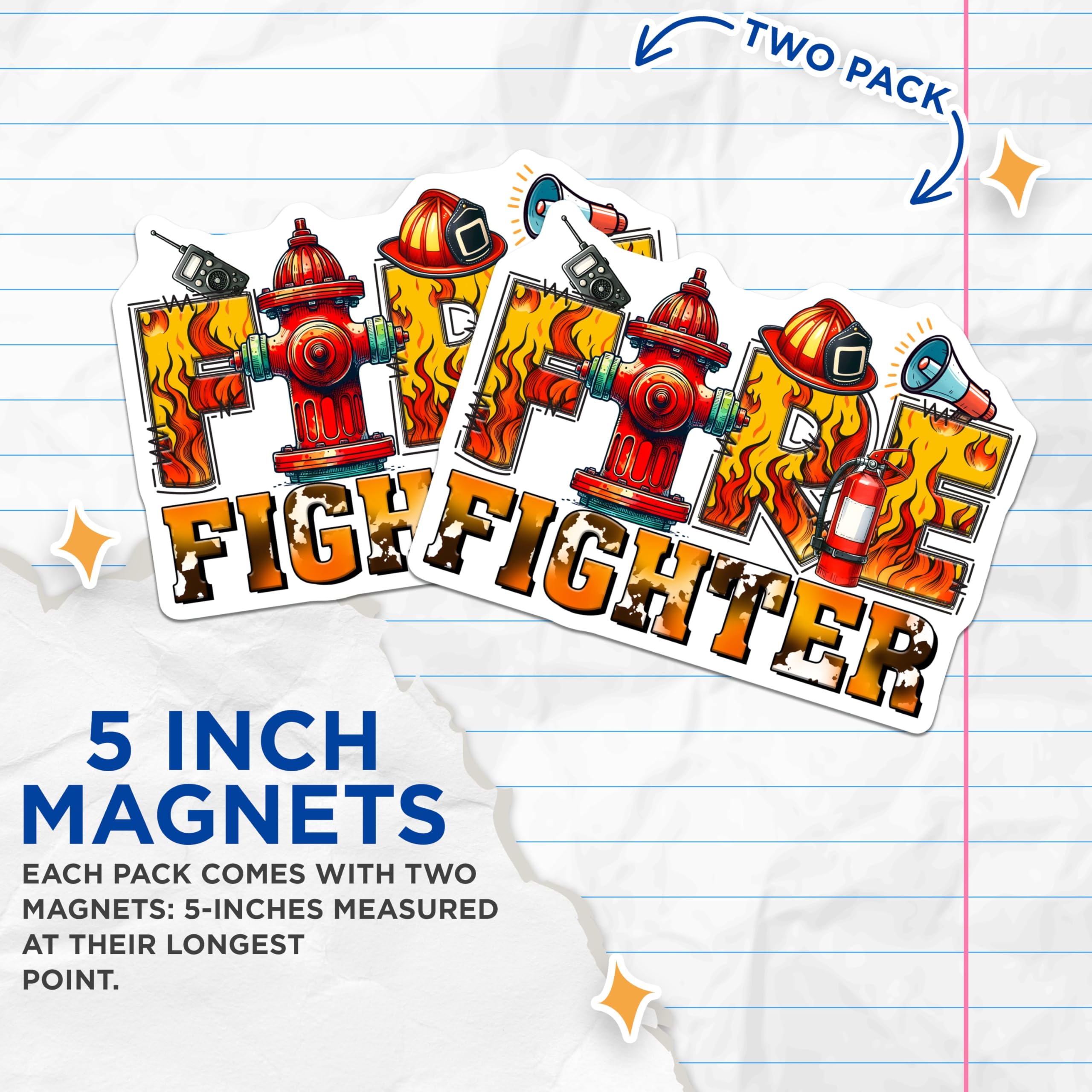 (2 Pack) Firefighter Magnets - Fire Rescue Hero - Firefighter's Gear Fridge Decorations - 5" On Longest Side - Premium Magnet - for Cars, Refrigerators, Toolboxes, Lockers - Made in USA - MAG14027