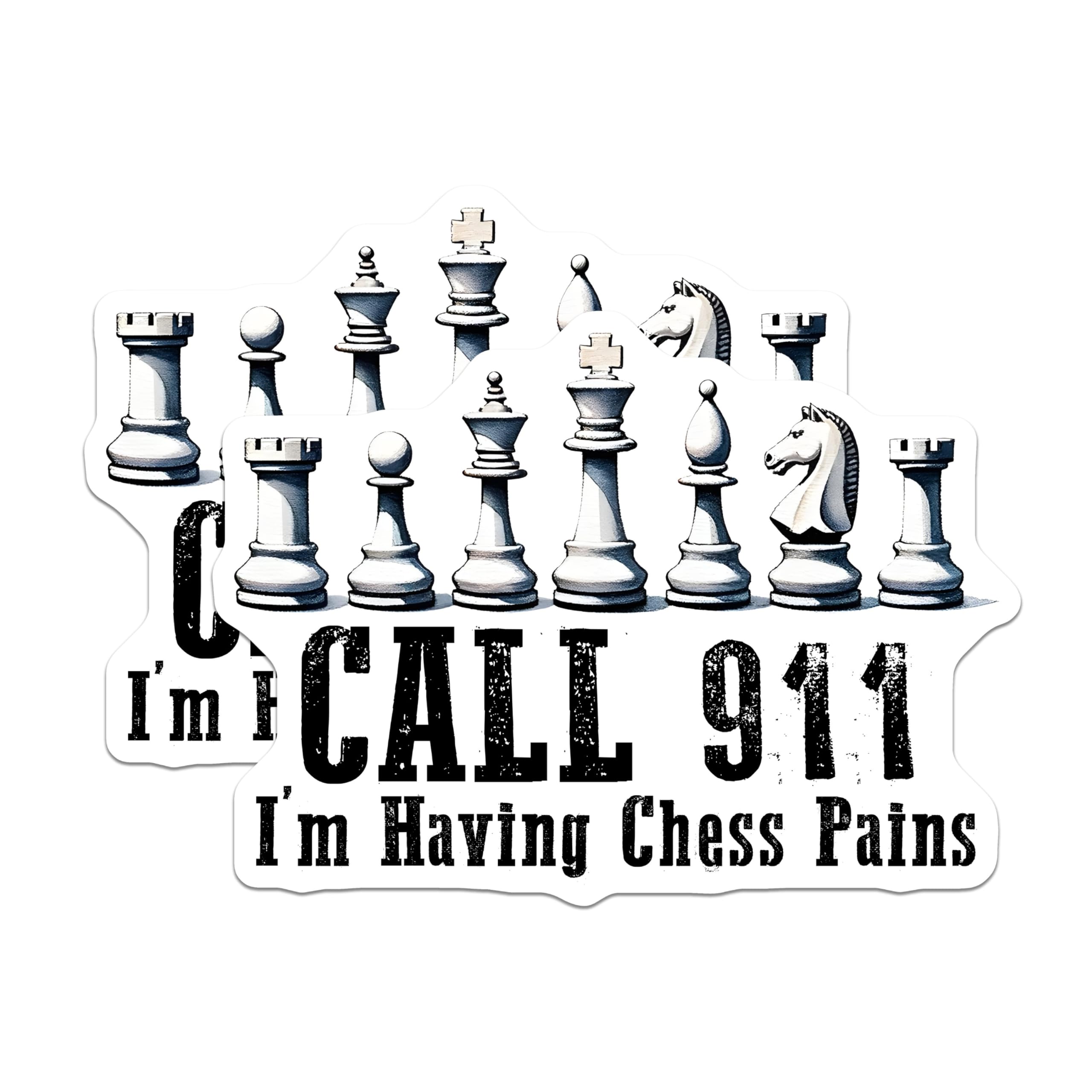 (2 Pack) Funny Chess Stickers - Call 911 I'm Having Chess Pains Stickers - Chess Humor Stickers - 5" On Longest Side - Sticks to Any Smooth Flat Surface - Made in USA - BMCS3197