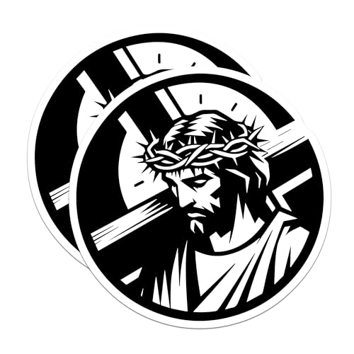 (2 Pack) Inspirational Jesus Stickers - Christian Faith - Religious Art - 5" On Longest Side - Sticks to Smooth Flat Surfaces - Made in USA - BMCS5584