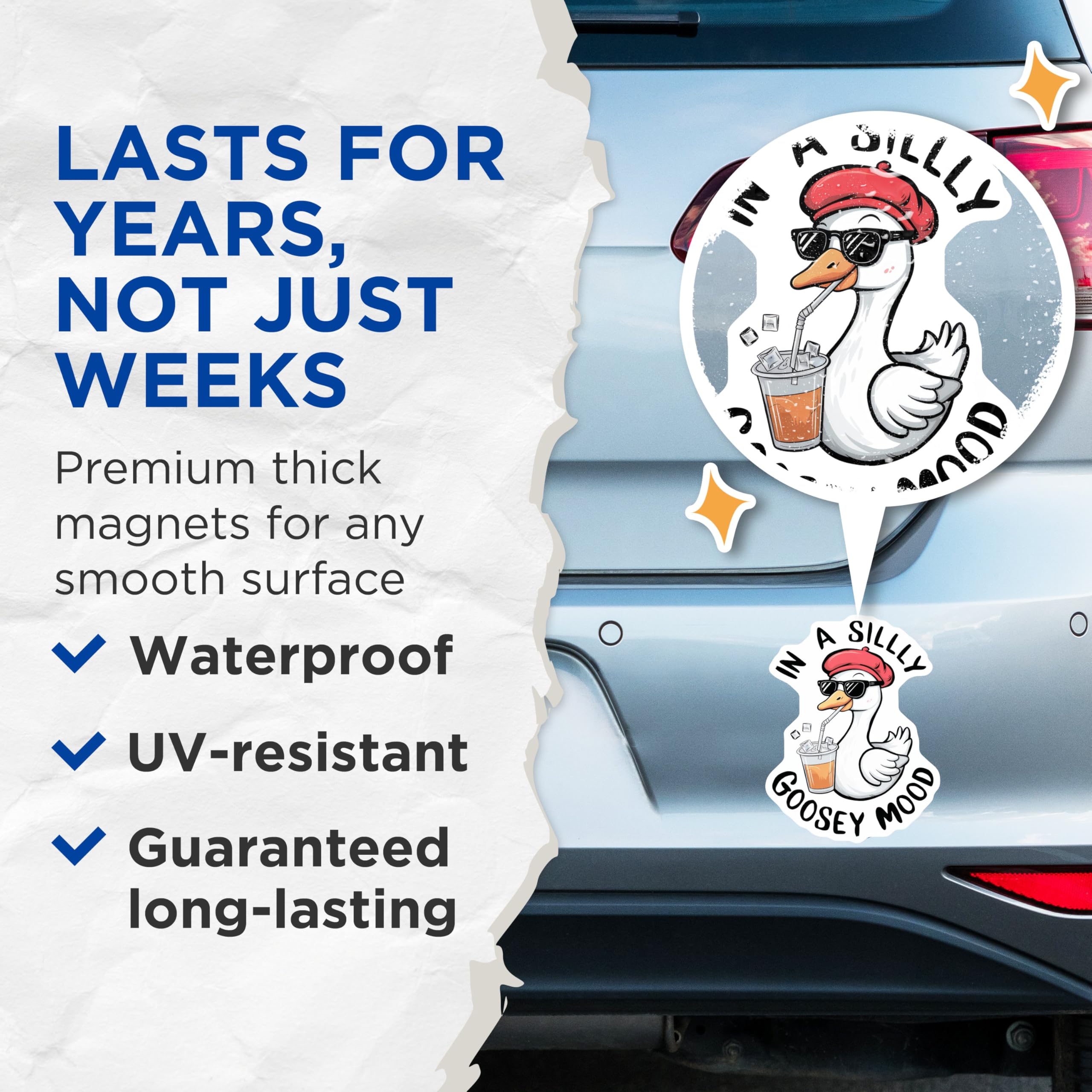 (2 Pack) Silly Goose Magnets - Funky Animal Theme - Quirky Goose Artwork - 5" On Longest Side - for Cars, Fridges, Toolboxes - Made in USA - MAG4610