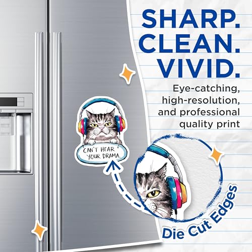 (2 Pack) Cat with Headphones Magnets Magnets - Funny Cat Quote - Can't Hear Your Drama - 5" On Longest Side - Made in USA - Sticks to Refrigerators & Metal Surfaces - MAG8481