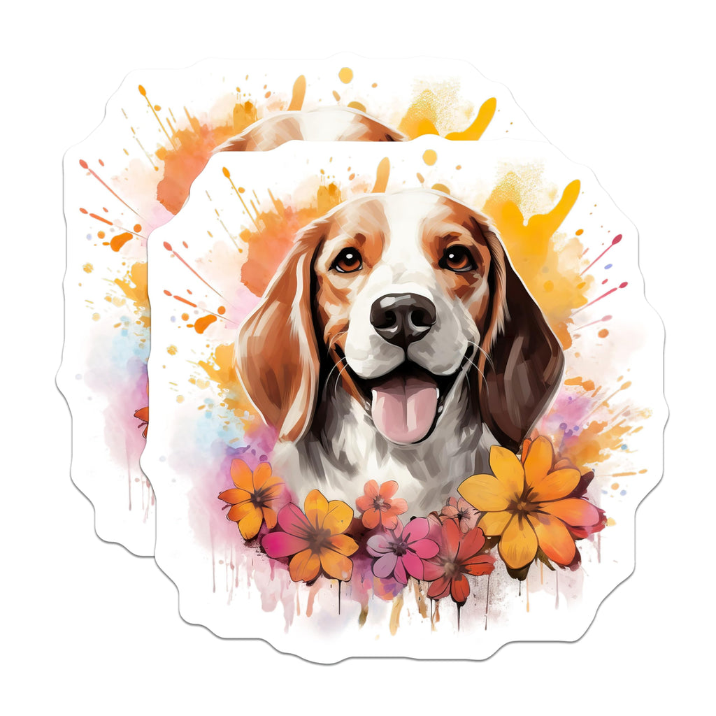 (2 Pack) Beagle Dog Magnets - Watercolor Beagle Art - Floral Pet Lover Design - Dog Mom Delight - 5 Inches On Longest Side - Thick Durable Magnet - Made in USA - MAG27711
