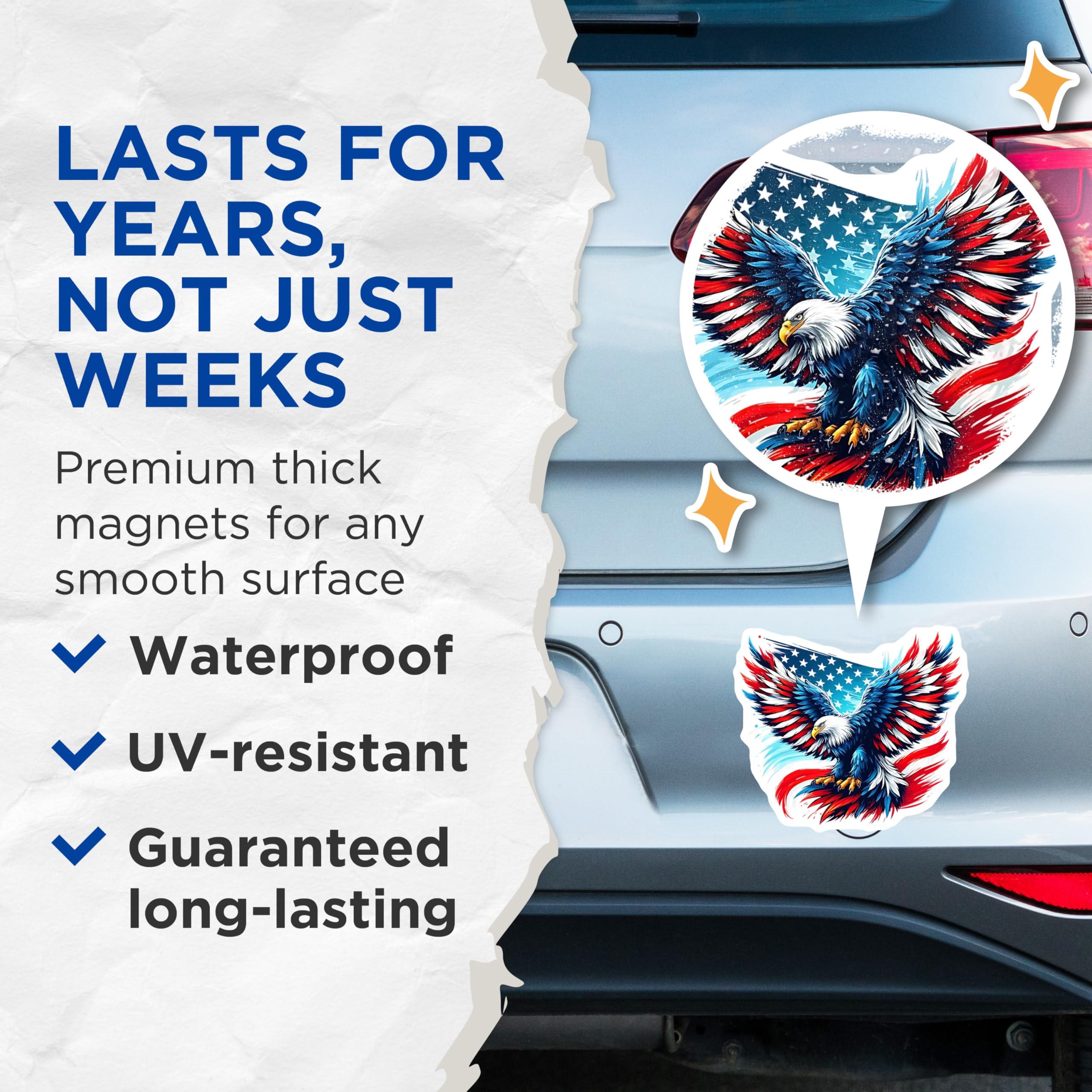(2 Pack) American Eagle Magnets - Patriotic Decor - USA Flag Magnets for Fridge Car Locker - 5" On Longest Side - Premium Magnet - for Cars, Refrigerators, Toolboxes, Lockers - Made in USA - MAG16421