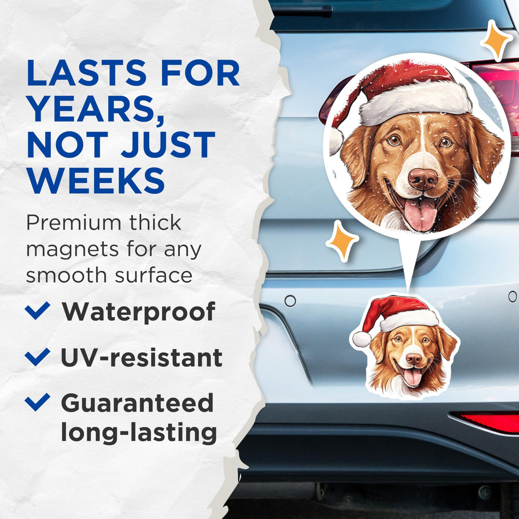 (2 Pack) Christmas Dog Magnets - Santa Hat Pup - Holiday Pet Decor for Dog Lovers - 5 Inches On Longest Side - Thick Durable Magnet - Made in USA - MAG30871
