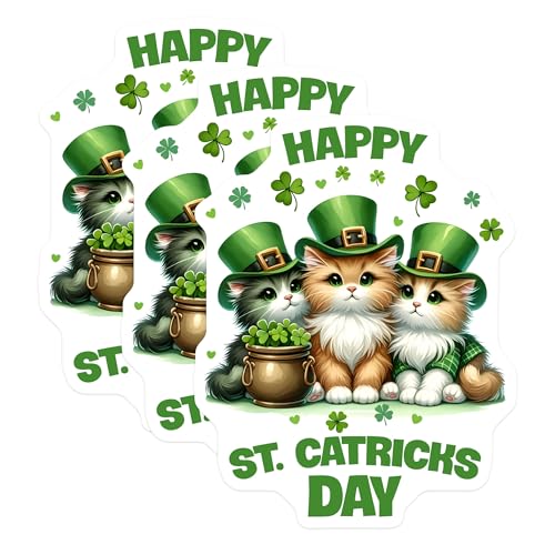 (3 Pack) St Catricks Day Decals - Irish Cat - Saint Patricks Day - 3 Inches On Longest Side - Easy Peel & Apply - Made in USA - 3MCS6871