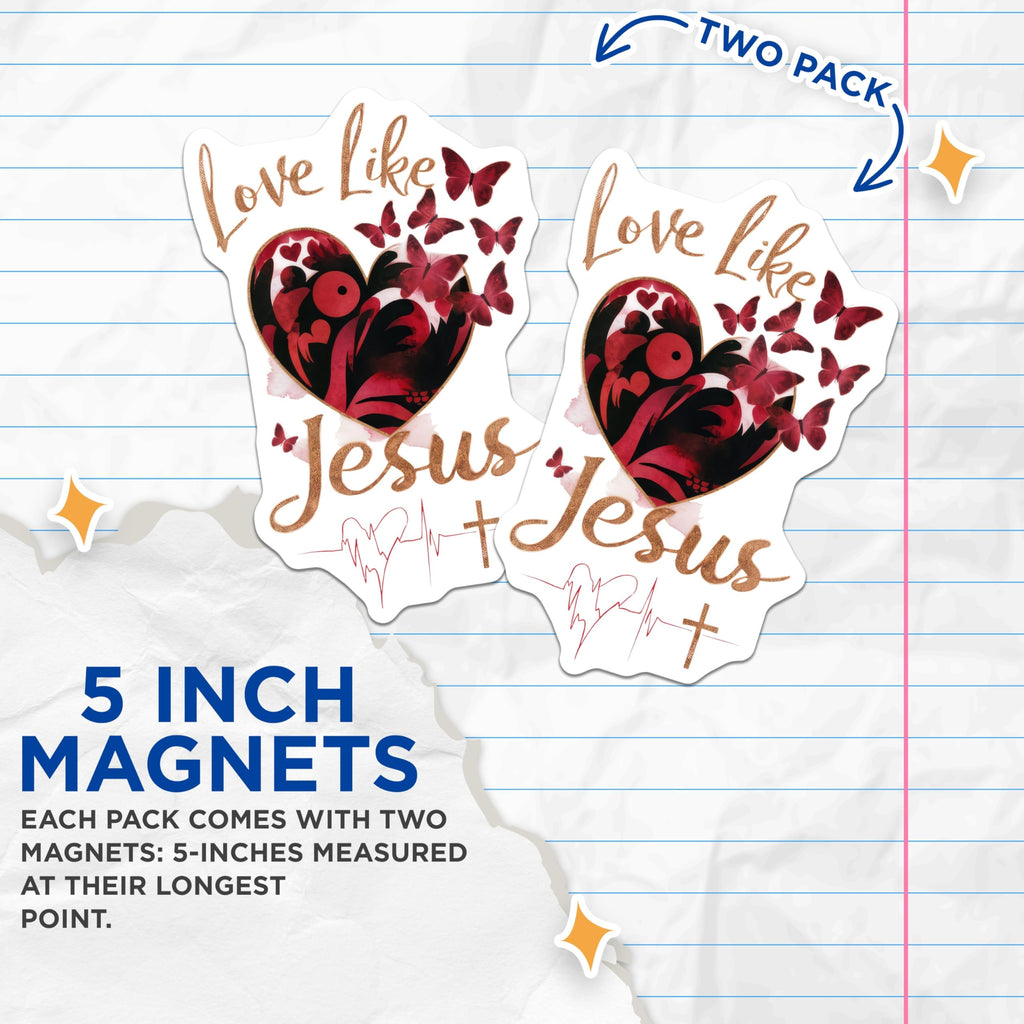 (2 Pack) Love Like Jesus Magnets - Christian Faith Decor - Inspirational Religious Art - 5 Inches On Longest Side - Thick Durable Magnet - Made in USA - MAG30686