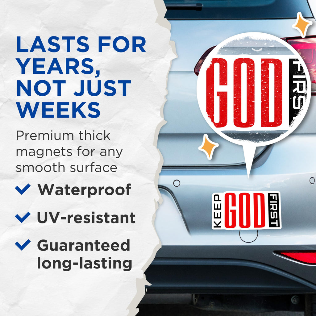 (2 Pack) Keep God First Magnets - Christian Faith Decor - Inspirational Refrigerator Accent - 5 Inches On Longest Side - Thick Durable Magnet - Made in USA - MAG25639
