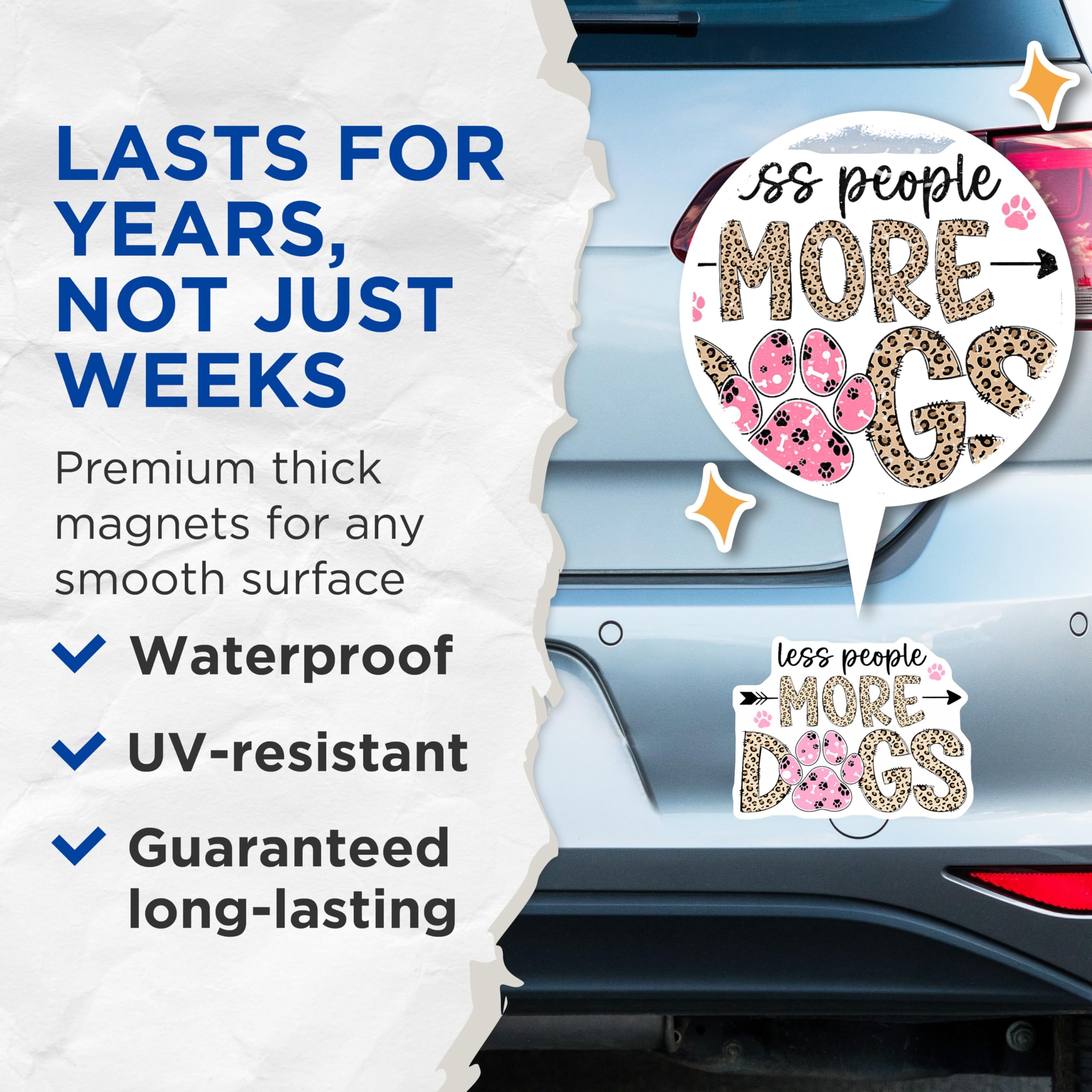 (2 Pack) More Dogs Less People Magnets - Leopard Print Paw Decor - Funny Dog Lover Statement - 5 Inches On Longest Side - Thick Durable Magnet - Made in USA - MAG23529