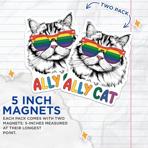 (2 Pack) Rainbow Cat Decor Magnet - Cute Feline Accessories - 5" On Longest Side - Sticks to Smooth Flat Surfaces - Made in USA - MAG9547
