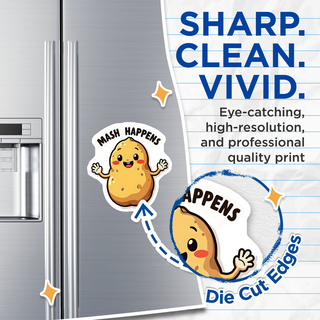 (2 Pack) Mash Happens Potato Magnets - Funny Kitchen Decor - Foodie Pun Humor Accessory - Refrigerator Art - 5 Inches On Longest Side - Thick Durable Magnet - Made in USA - MAG38589