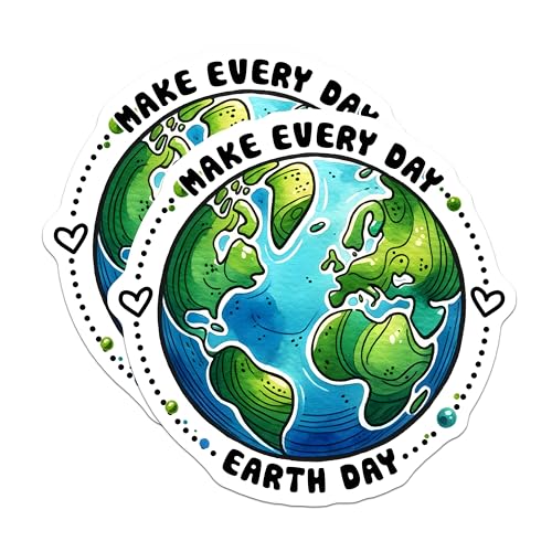 (2 Pack) Earth Day Stickers - Make Every Day Earth Day - Eco-Friendly Awareness Decals - 5" On Longest Side - Sticks to Smooth Flat Surfaces - Made in USA - BMCS9752
