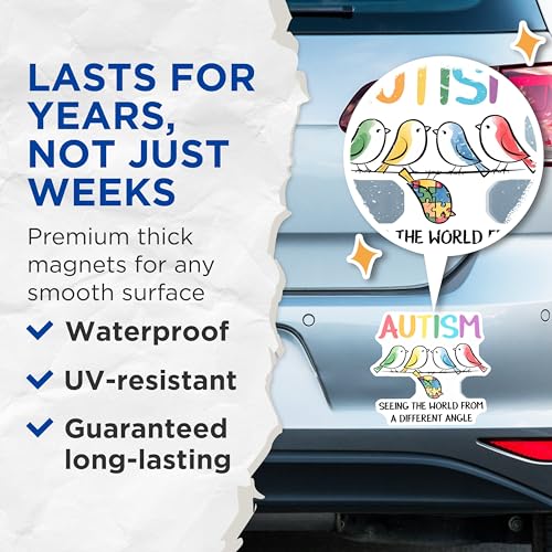 (2 Pack) Autism Awareness Magnets Magnets - Inspirational Quote - Bird Design - 5" On Longest Side - Made in USA - Sticks to Refrigerators & Metal Surfaces - MAG8425