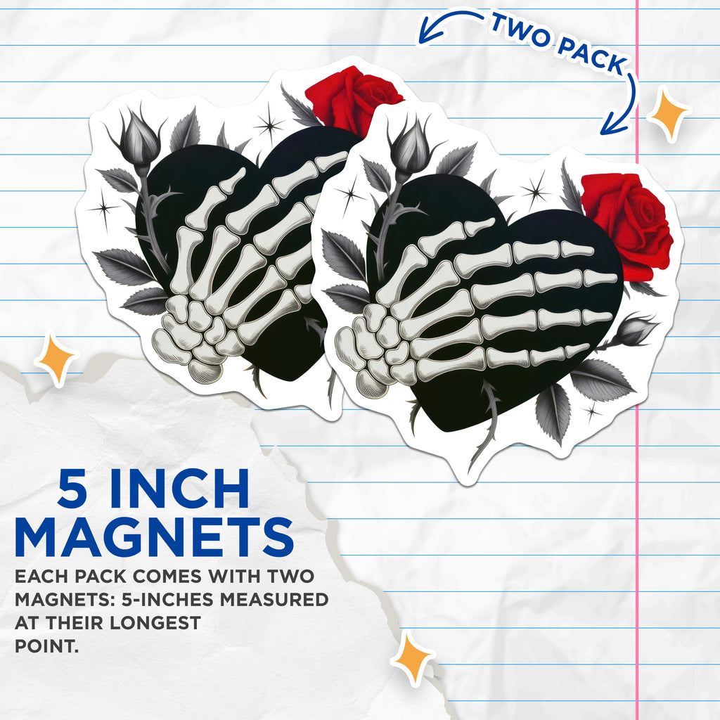 (2 Pack) Gothic Skeleton Hand Magnets - Dark Romance Aesthetic Decor - Alternative Fridge Art - 5 Inches On Longest Side - Thick Durable Magnet - Made in USA - MAG37949