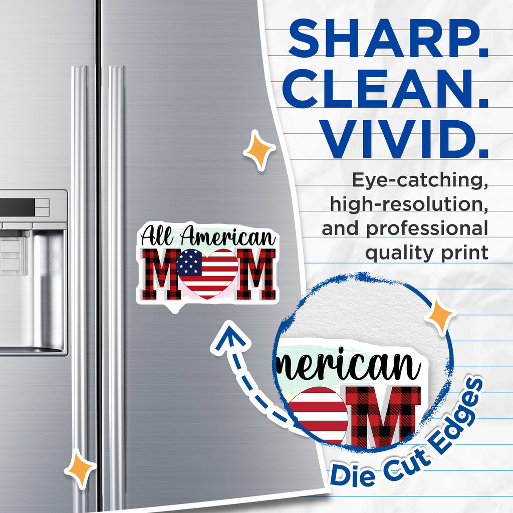 (2 Pack) All American Mom Refrigerator Magnets - Patriotic USA Flag Decor - Buffalo Plaid Heart - Mothers Day Home Kitchen - 5 Inches On Longest Side - Thick Durable Magnet - Made in USA - MAG39067