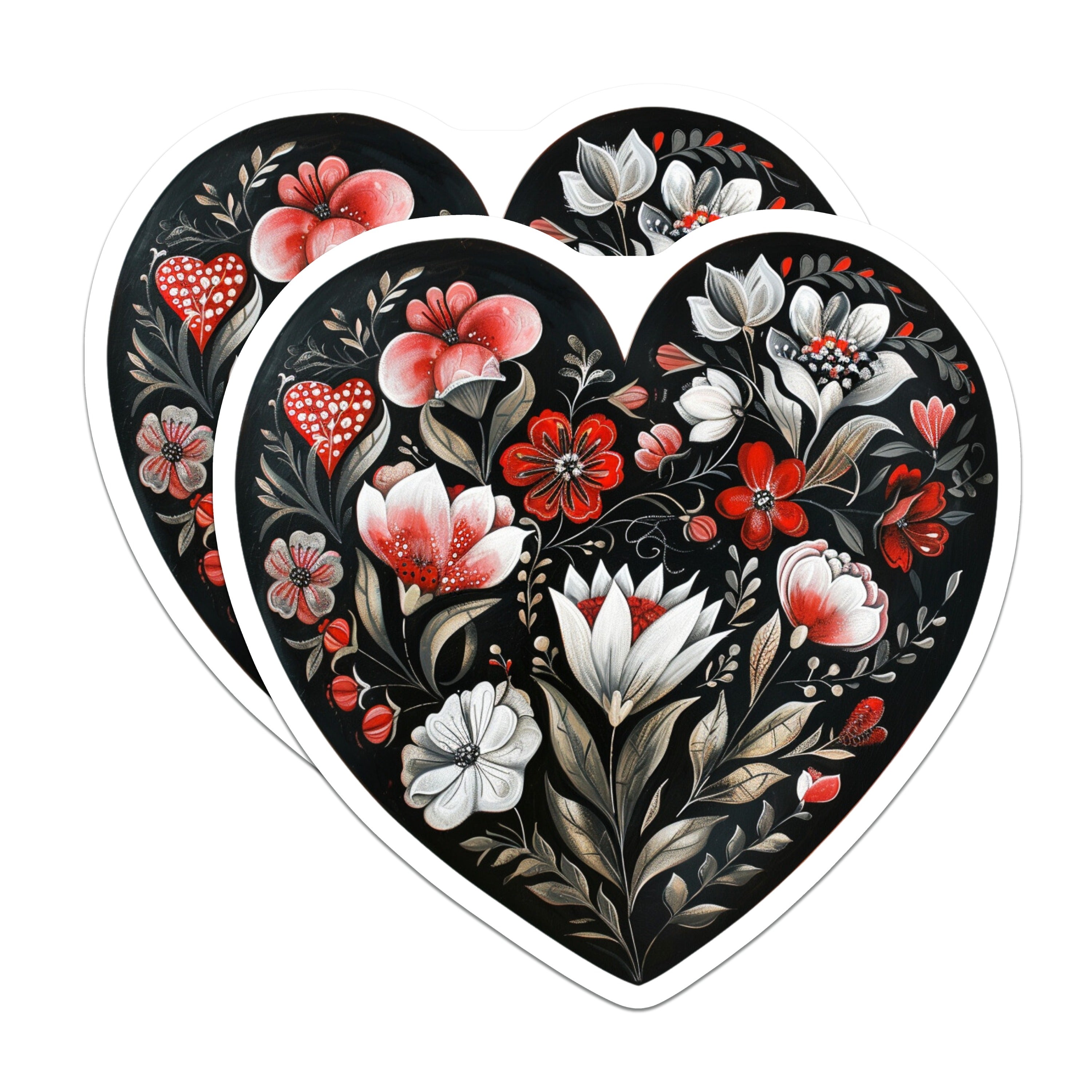 (2 Pack) Floral Heart Magnets - Folk Art Refrigerator Decor - Romantic Kitchen Accessories - 5 Inches On Longest Side - Thick Durable Magnet - Made in USA - MAG38928
