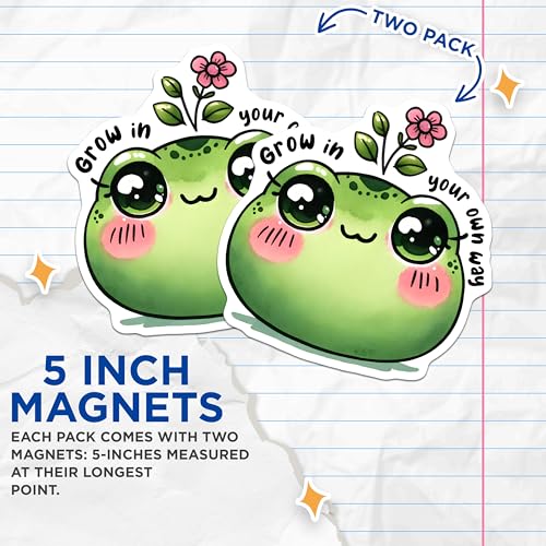 (2 Pack) Cute Froggy Magnets - Inspirational Quote - Adorable Frog - Cute Office Decor - Kawaii Desk Decor - 5" On Longest Side - for Cars, Fridges, Toolboxes - Made in USA - MAG7520