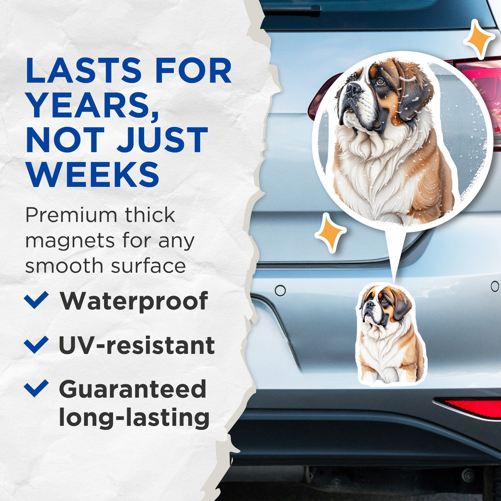 (2 Pack) St Bernard Dog Magnets - Large Breed Pet Lover - Pet Parent Refrigerator Decor - 5 Inches On Longest Side - Thick Durable Magnet - Made in USA - MAG37948