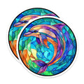 (2 Pack) Stained Glass Dolphin Magnets - Colorful Ocean Animal Decor - Mosaic Art Sea Life Accent - 5 Inches On Longest Side - Thick Durable Magnet - Made in USA - MAG26019