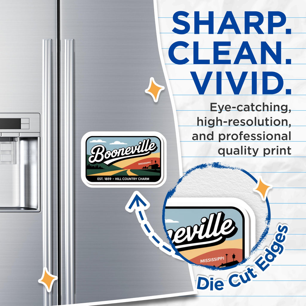 (2 Pack) Booneville Mississippi Magnets - Hill Country Charm - Travel Souvenir Decoration - 5" On Longest Side - Premium Magnet - for Cars, Refrigerators, Toolboxes, Lockers - Made in USA - MAG17822