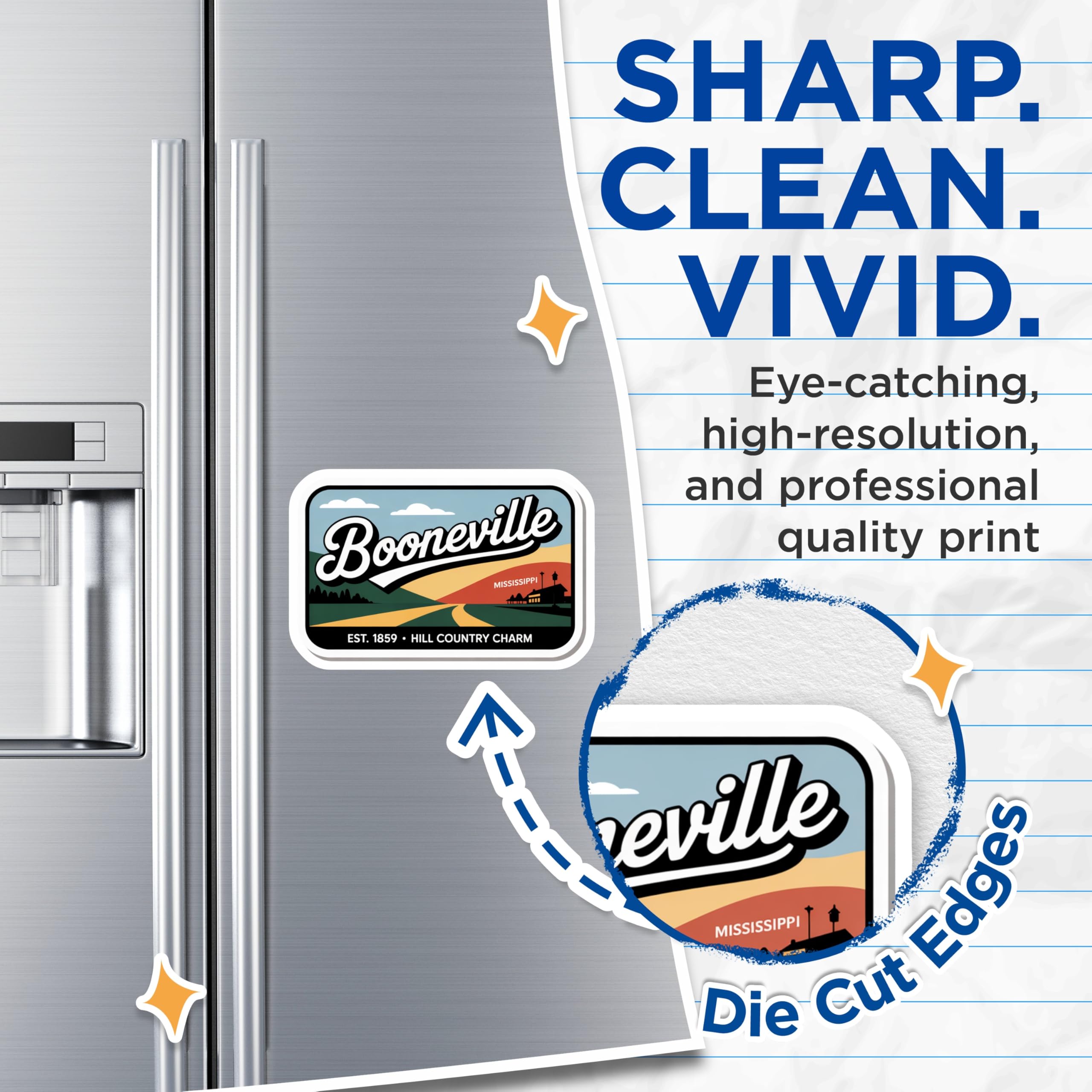 (2 Pack) Booneville Mississippi Magnets - Hill Country Charm - Travel Souvenir Decoration - 5" On Longest Side - Premium Magnet - for Cars, Refrigerators, Toolboxes, Lockers - Made in USA - MAG17822