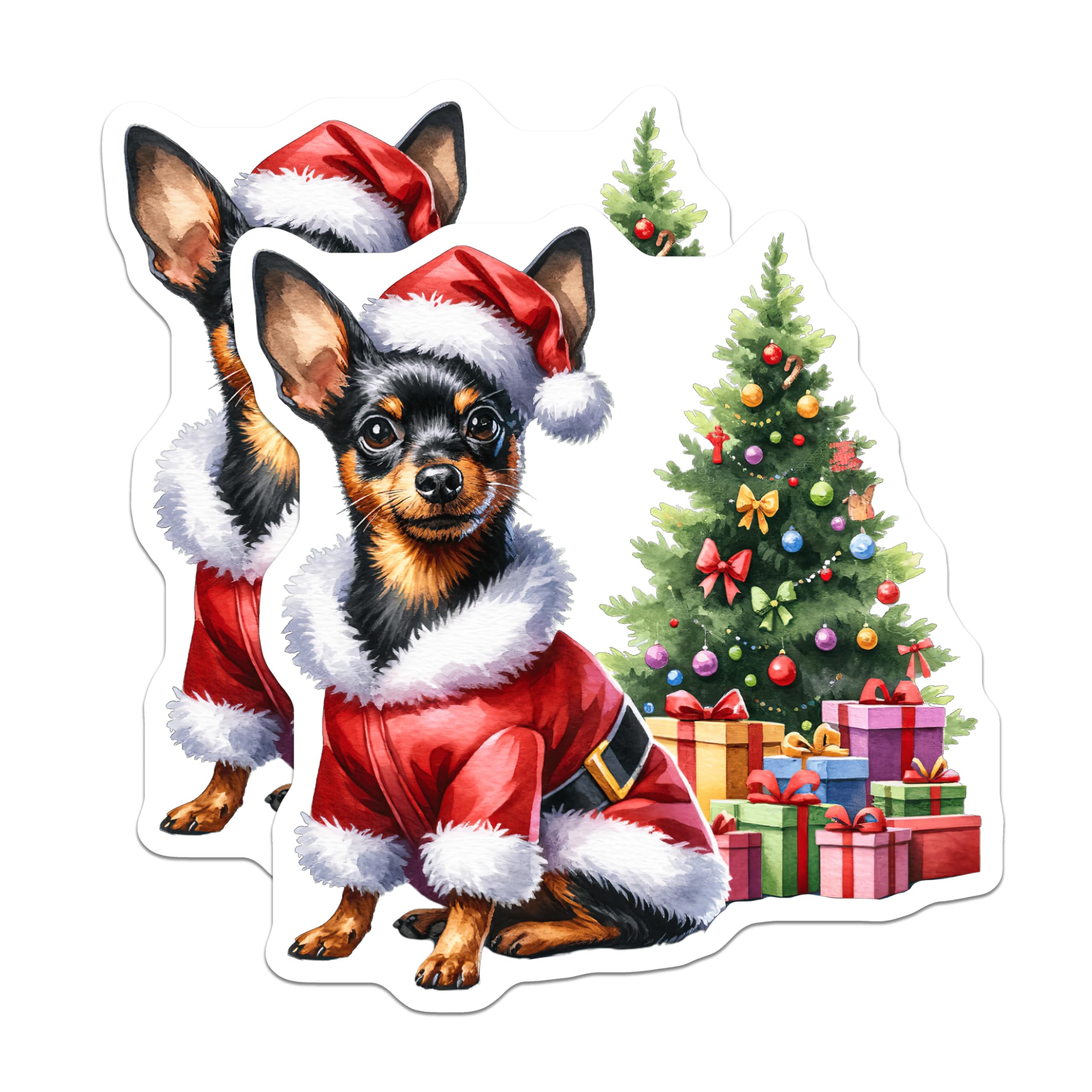 (2 Pack) Christmas Dog Magnets - Santa Pet Magnets - Holiday Animal Decor - Cute Watercolor Canine Xmas Fridge Art - 5 Inches On Longest Side - Thick Durable Magnet - Made in USA - MAG28530