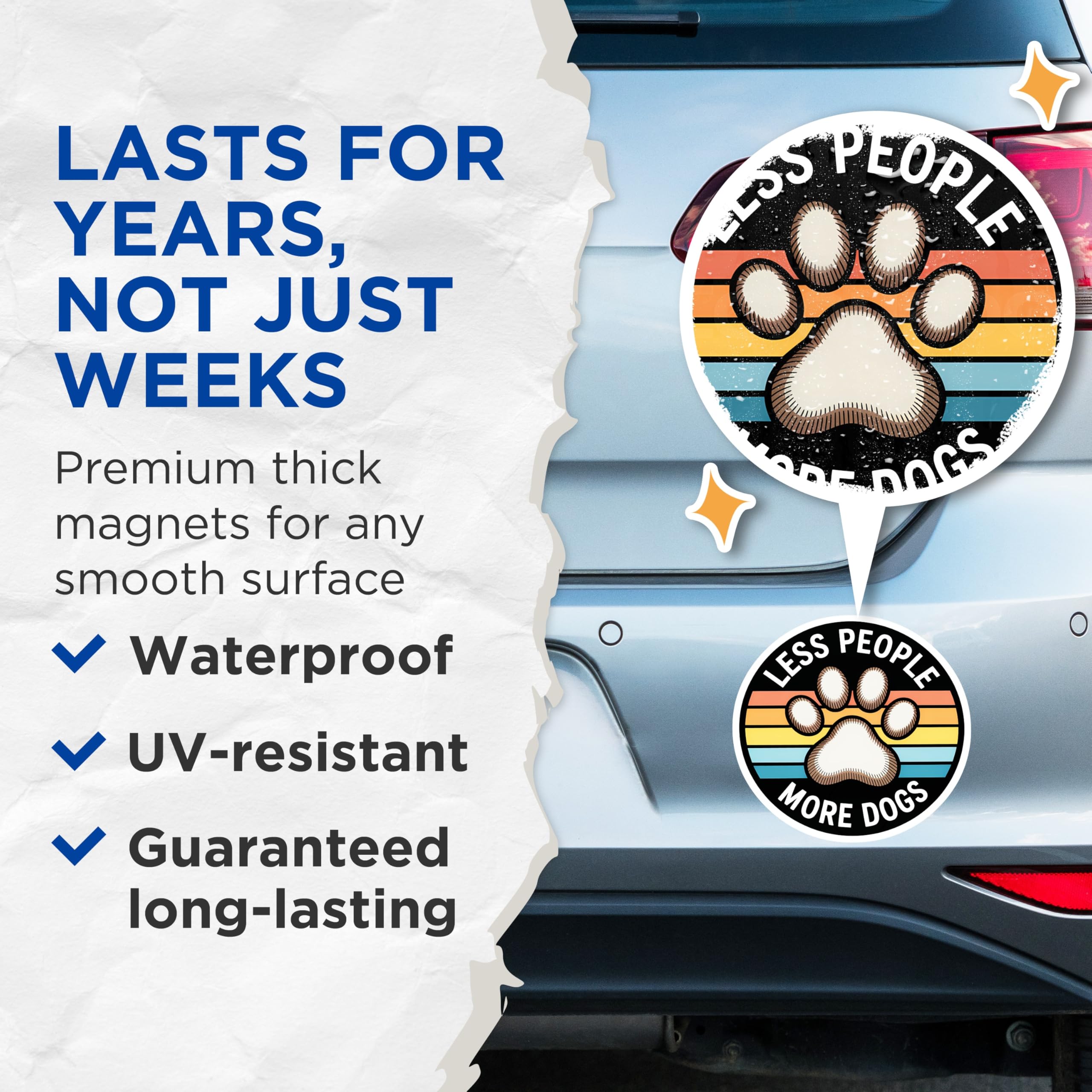 (2 Pack) Dog Paw Magnets - Less People More Dogs - Dog Lover Refrigerator Decor - 5" On Longest Side - Premium Magnet - for Cars, Refrigerators, Toolboxes, Lockers - Made in USA - MAG14338