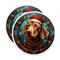 (2 Pack) Vizsla Dog Magnets - Christmas Holiday Dog Lover Decor - Festive Faux Stained Glass Pet Art for Fridge - 5 Inches On Longest Side - Thick Durable Magnet - Made in USA - MAG28544