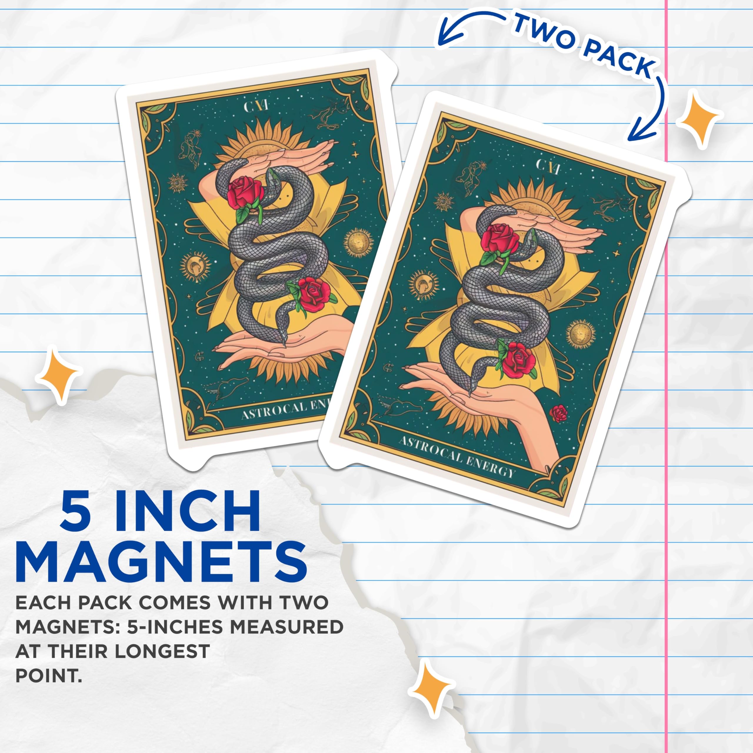 (2 Pack) Astrological Snake Magnets - Mystic Rose Decor - Celestial Energy Art - 5 Inches On Longest Side - Thick Durable Magnet - Made in USA - MAG21209