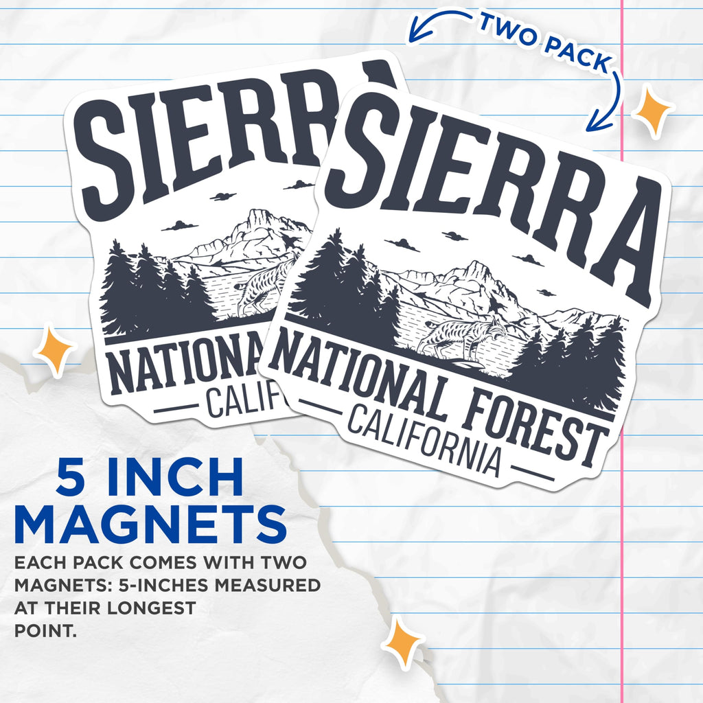 (2 Pack) Sierra National Forest Magnets - California Travel - Mountain Lodge Decor - 5" On Longest Side - Premium Magnet - for Cars, Refrigerators, Toolboxes, Lockers - Made in USA - MAG17990