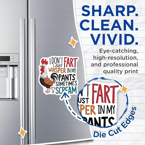 (2 Pack) Funny Quote Chicken Magnets - I Don't Fart I Just Whisper - Humorous Refrigerator - 5" On Longest Side - for Cars, Fridges, Toolboxes - Made in USA - MAG4549