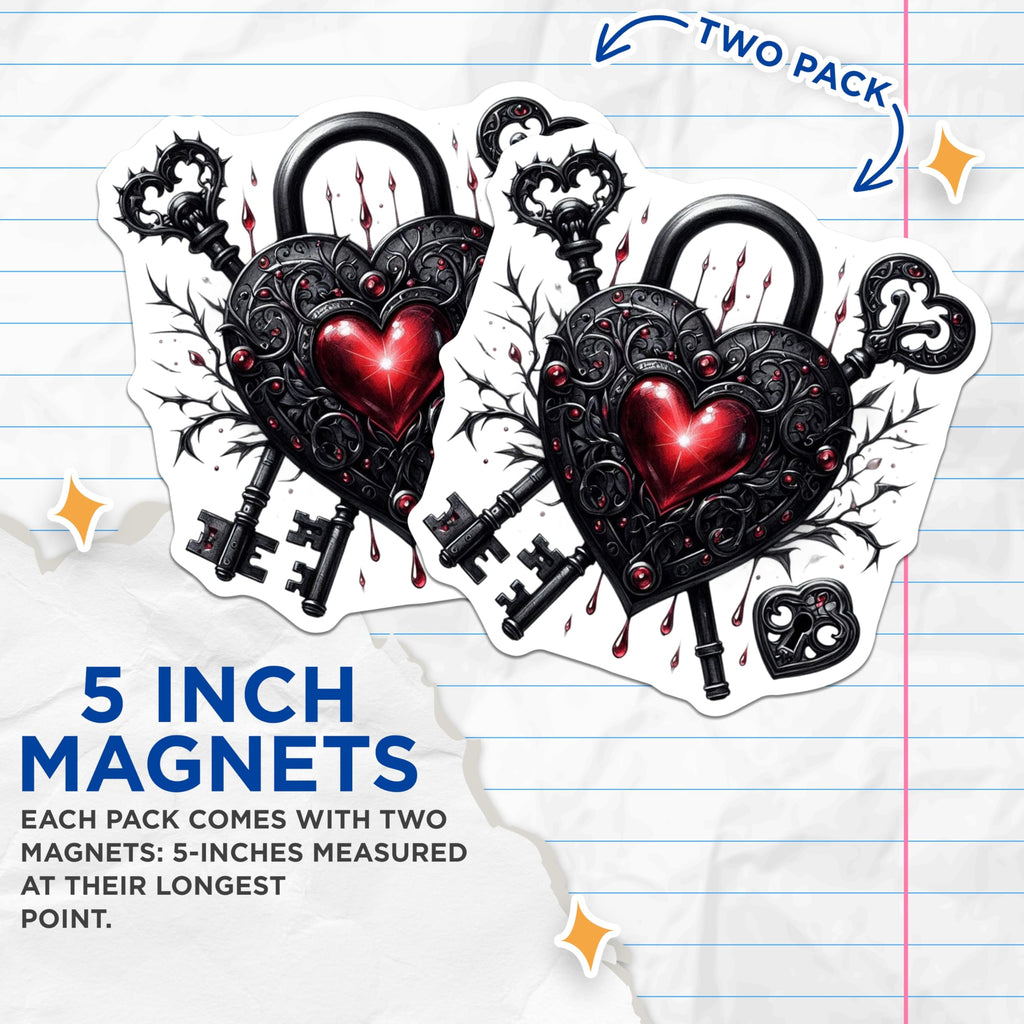 (2 Pack) Heart Lock Magnets - Gothic Decor - Spooky Home Magnets - 5" On Longest Side - Premium Magnet - for Cars, Refrigerators, Toolboxes, Lockers - Made in USA - MAG15700