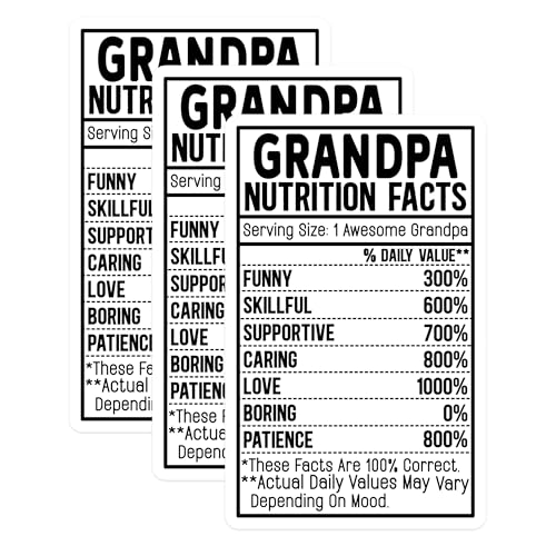 (3 Pack) Grandpa Nutrition Facts Decals - Funny Grandpa - Awesome Grandpa Decal - 3 Inches On Longest Side - Easy Peel & Apply - Made in USA - 3MCS2851