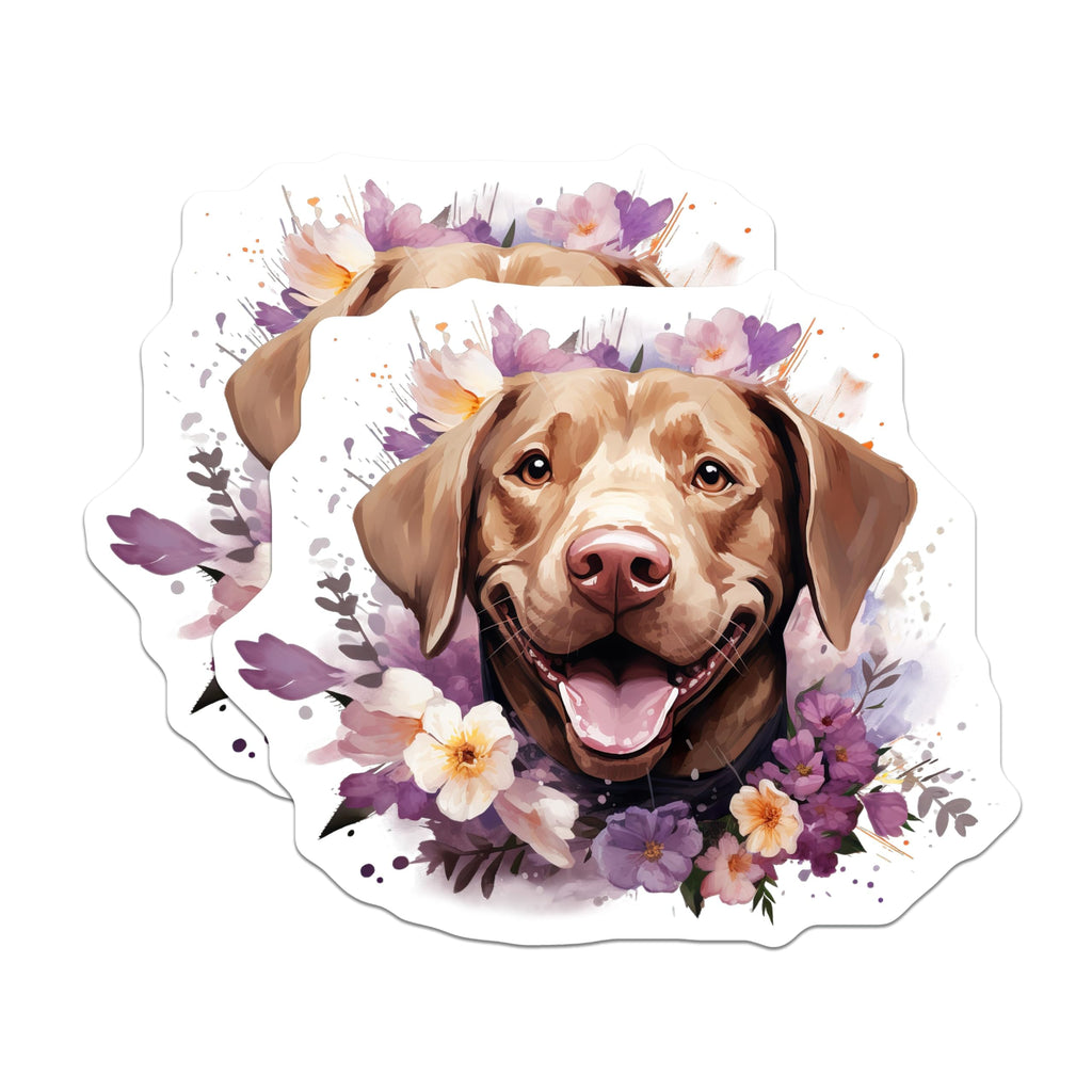 (2 Pack) Happy Labrador Magnets - Floral Dog Mom Decor - Purple Flower Animal Art - Kitchen Fridge Accessory - 5 Inches On Longest Side - Thick Durable Magnet - Made in USA - MAG30247