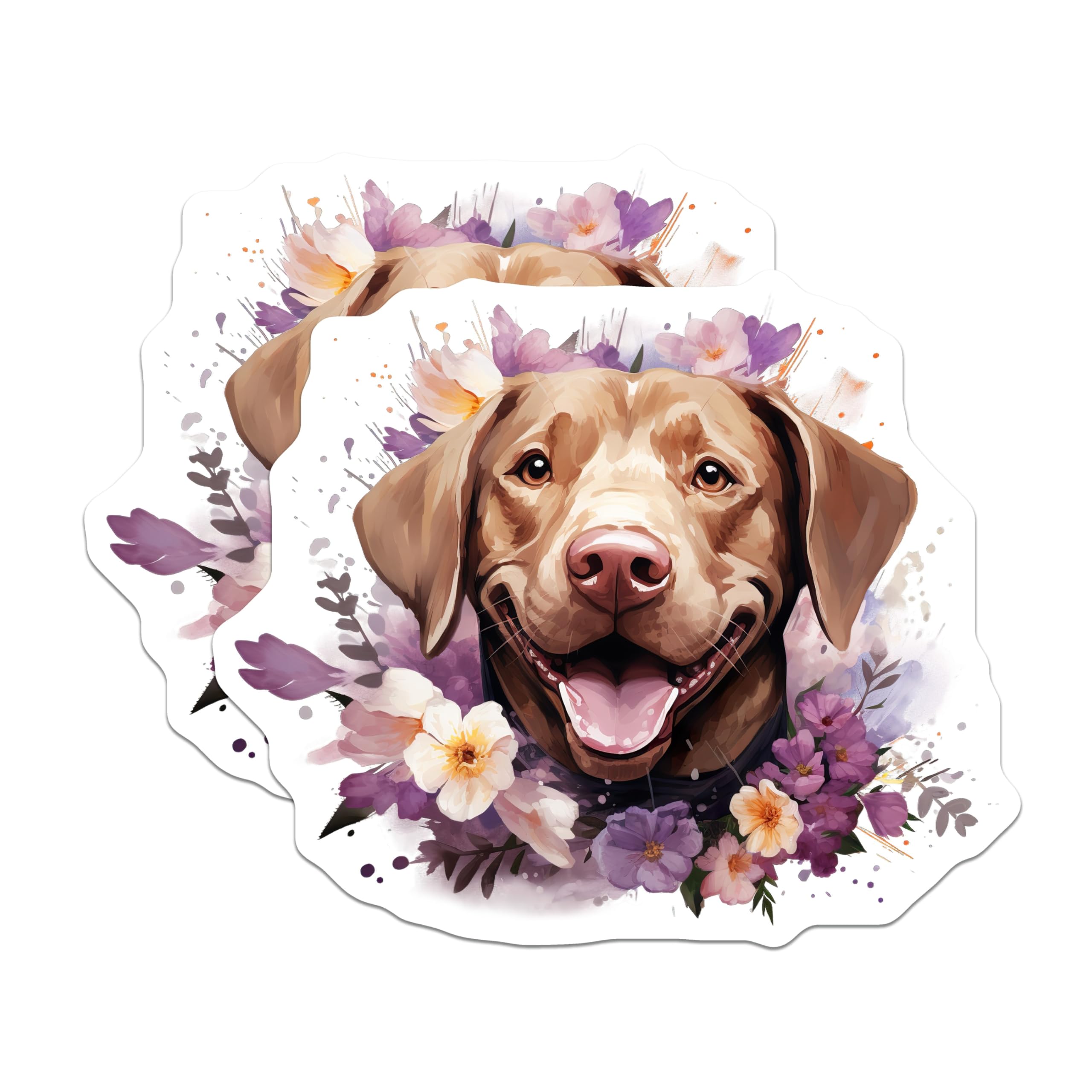(2 Pack) Happy Labrador Magnets - Floral Dog Mom Decor - Purple Flower Animal Art - Kitchen Fridge Accessory - 5 Inches On Longest Side - Thick Durable Magnet - Made in USA - MAG30247