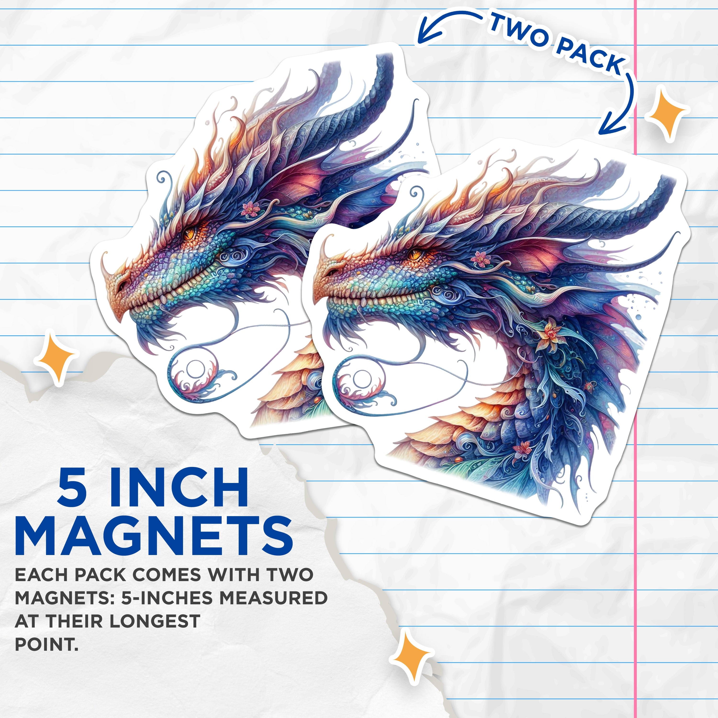 (2 Pack) Dragon Magnets - Fantasy Art Decor - Whimsical Mythical Creature - 5 Inches On Longest Side - Thick Durable Magnet - Made in USA - MAG39115