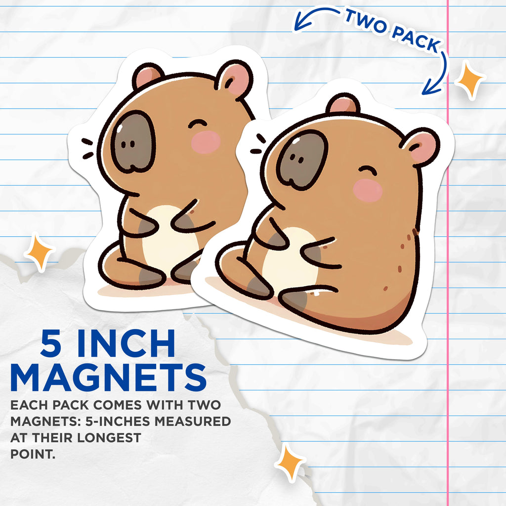 (2 Pack) Cute Capybara Magnets - Kawaii Animal Fridge Decor - Adorable Locker Decor for Students - 5 Inches On Longest Side - Thick Durable Magnet - Made in USA - MAG39933