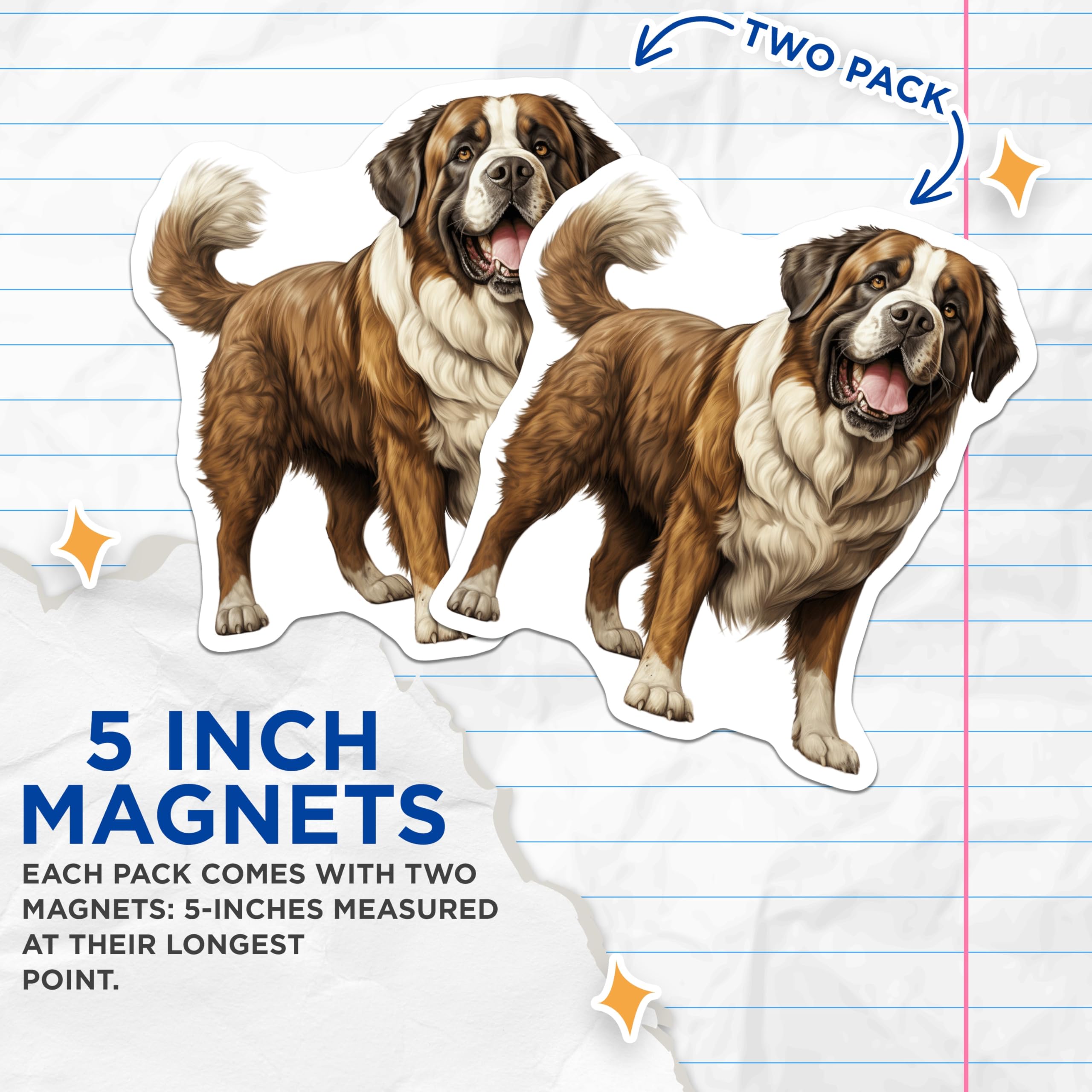 (2 Pack) Saint Bernard Magnets - Gentle Giant Dog Art - Animal Lover Decor - 5 Inches On Longest Side - Thick Durable Magnet - Made in USA - MAG30163
